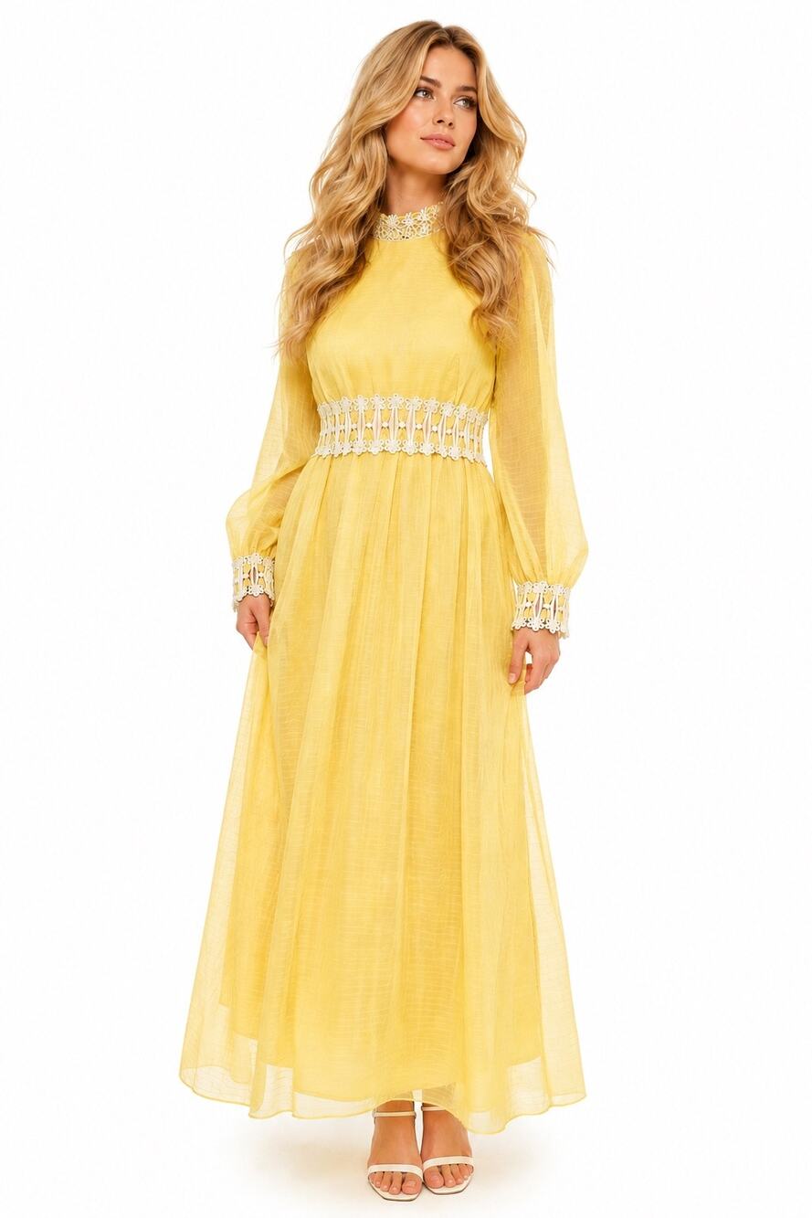 Vintage ‘60s / ‘70s Emma Domb Yellow Victorian Revival Long Sleeve Maxi Dress